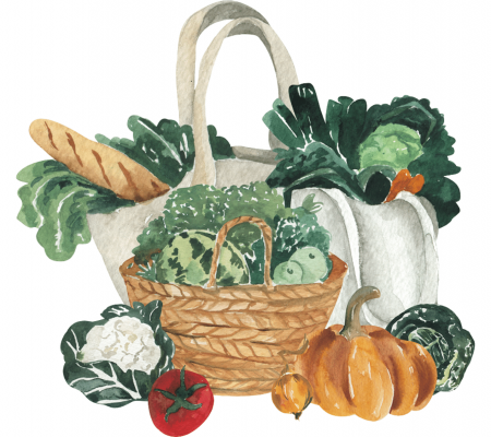 Einkauf Tüte Gemüse und Brot vegane Ernährung